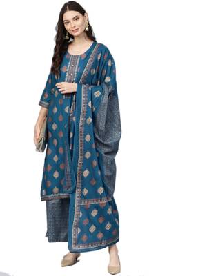 Blue printed rayon salwar 5