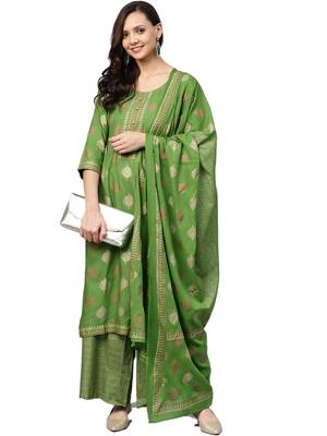 Green printed rayon salwar 4