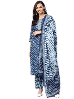 Blue floral print cotton salwar 1