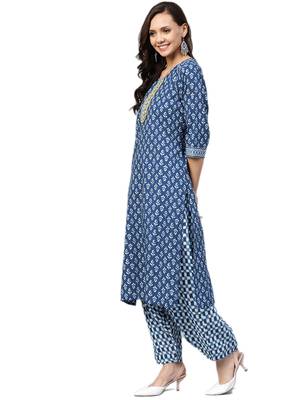Blue floral print cotton salwar 3