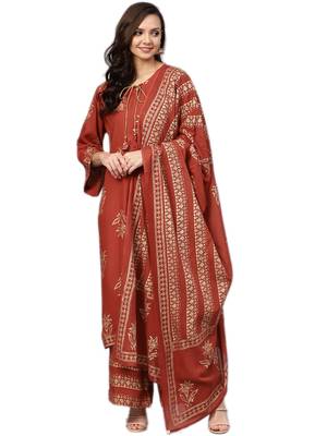 Brown floral print rayon salwar 1