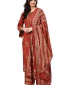 Brown floral print rayon salwar