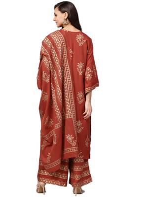 Brown floral print rayon salwar 2