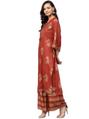 Brown floral print rayon salwar 3