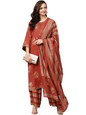 Brown floral print rayon salwar 4