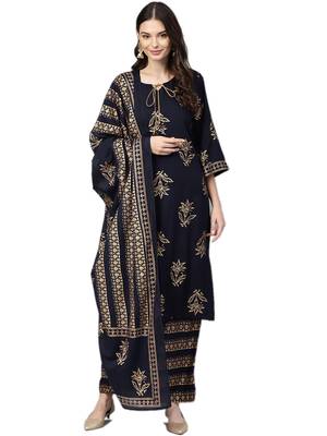 Blue floral print rayon salwar 1