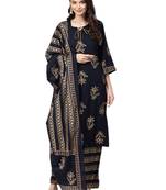 Blue floral print rayon salwar