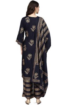 Blue floral print rayon salwar 2