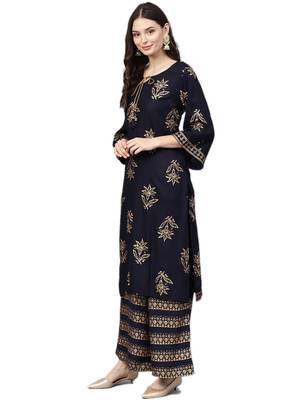 Blue floral print rayon salwar 3