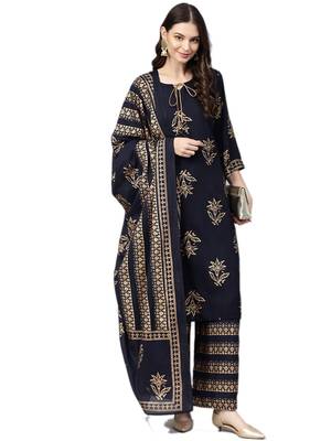 Blue floral print rayon salwar 5