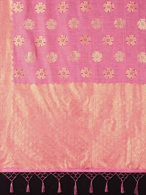 Pink woven art silk saree with blouse 3