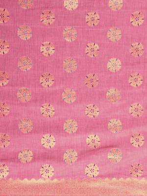 Pink woven art silk saree with blouse 4