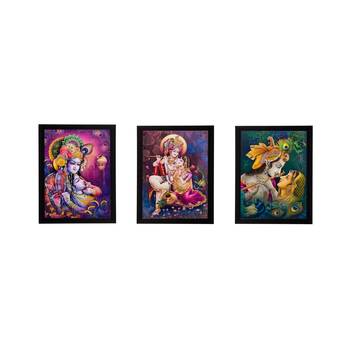 Set of 3 Radha Krishna Matt Textured UV Art Painting 1
