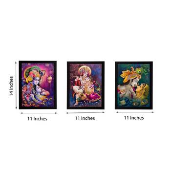 Set of 3 Radha Krishna Matt Textured UV Art Painting 2