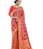 orange woven art silk saree with blouse