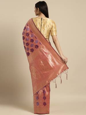 orange woven art silk saree with blouse 2
