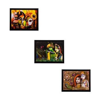 Set of 3 Radha Krishna Matt Textured UV Art Painting 1