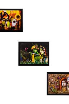 Set of 3 Radha Krishna Matt Textured UV Art Painting