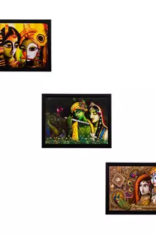 Set of 3 Radha Krishna Matt Textured UV Art Painting