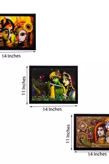 Set of 3 Radha Krishna Matt Textured UV Art Painting