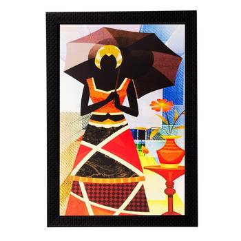 Abstract Lady with Umbrella Matt Textured UV Art Painting 1