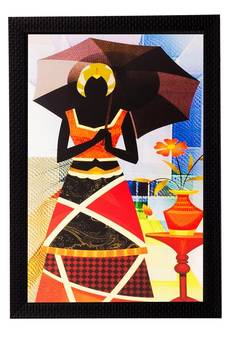 Abstract Lady with Umbrella Matt Textured UV Art Painting