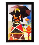 Abstract Lady with Umbrella Matt Textured UV Art Painting