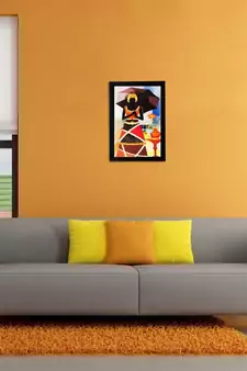 Abstract Lady with Umbrella Matt Textured UV Art Painting