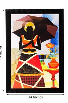 Abstract Lady with Umbrella Matt Textured UV Art Painting