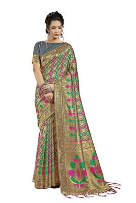 Grey woven art silk saree with blouse 1