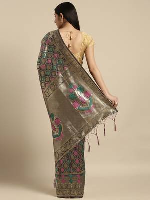 Grey woven art silk saree with blouse 2