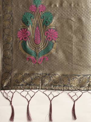 Grey woven art silk saree with blouse 3