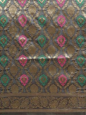 Grey woven art silk saree with blouse 4