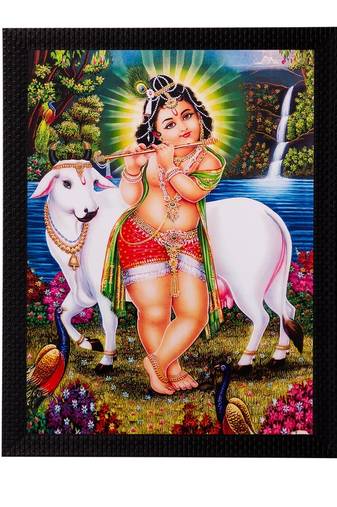 Ball Krishna Playing Flute Matt Textured UV Art Painting