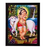 Ball Krishna Playing Flute Matt Textured UV Art Painting