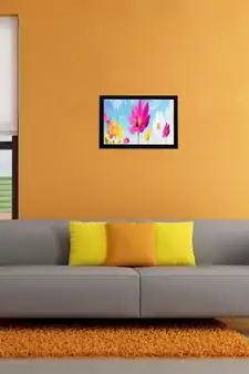 Pink Yellow Flowers Matt Textured UV Art Painting