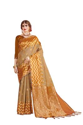 Mustard woven art silk saree with blouse 1