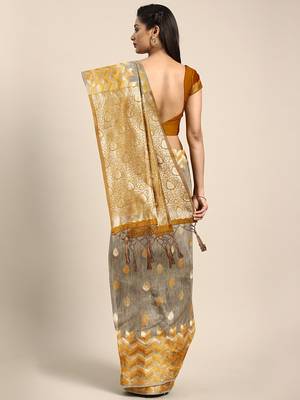 Mustard woven art silk saree with blouse 2
