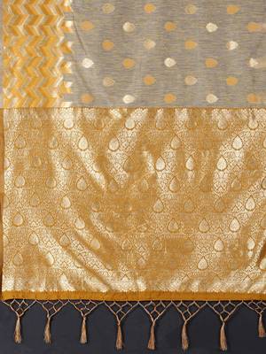 Mustard woven art silk saree with blouse 3