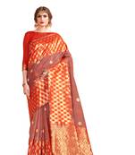 Orange woven art silk saree with blouse