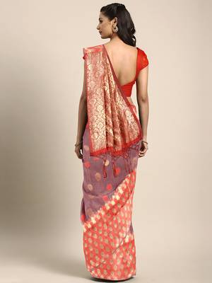 Orange woven art silk saree with blouse 2