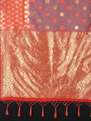 Orange woven art silk saree with blouse 3