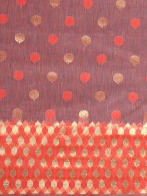 Orange woven art silk saree with blouse 4