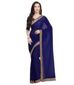Navy blue plain georgette saree with blouse