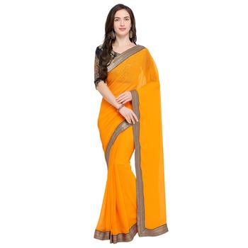 Yellow plain georgette saree with blouse 1