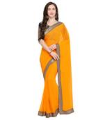 Yellow plain georgette saree with blouse