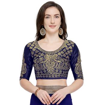 Navy blue plain georgette saree with blouse 4