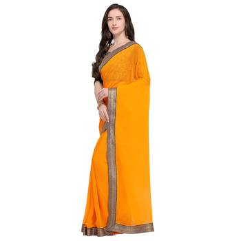 Yellow plain georgette saree with blouse 2