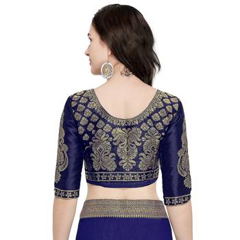 Navy blue plain georgette saree with blouse 5