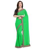Green plain georgette saree with blouse
